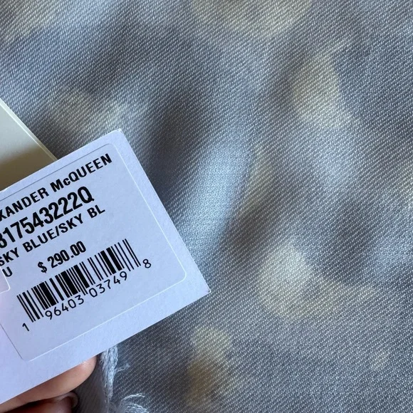 Alexander McQueen Graffiti Logo Skull Print Silk Biker Scarf Sky Blue NEW - Picture 8 of 8